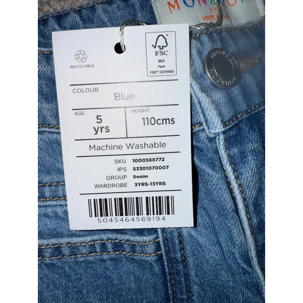 Monsoon Girls Blue Denim‎ Wide Leg Jeans Embroidered Dove 5 Years 5Y 5-6 NWT